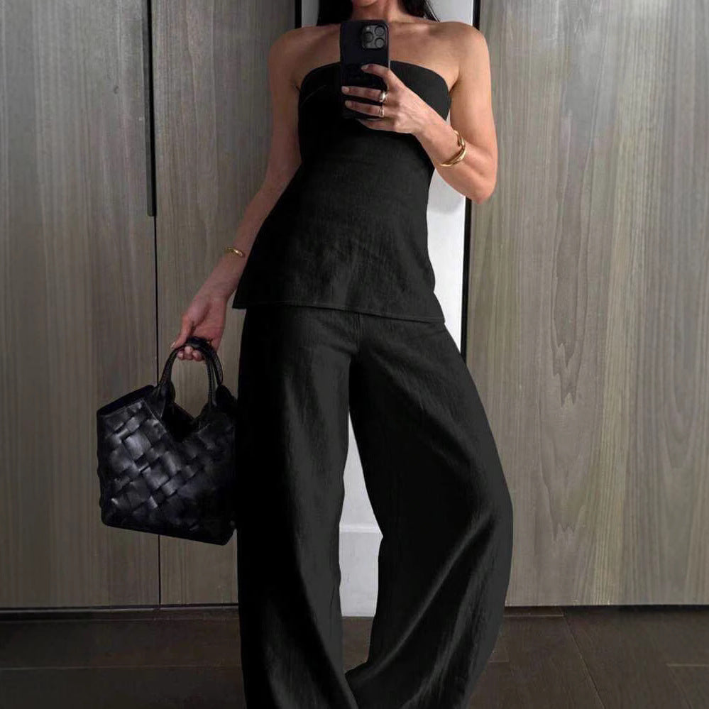Damer Cropped topp och vid byxa set Eva Jonsson-Eva Jonsson