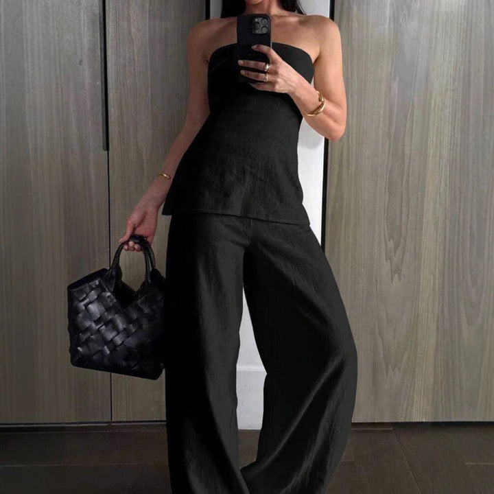 Damer Cropped topp och vid byxa set Eva Jonsson-Eva Jonsson