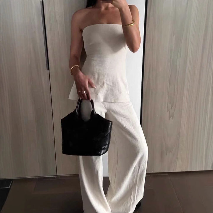 Damer Cropped topp och vid byxa set Eva Jonsson-Eva Jonsson