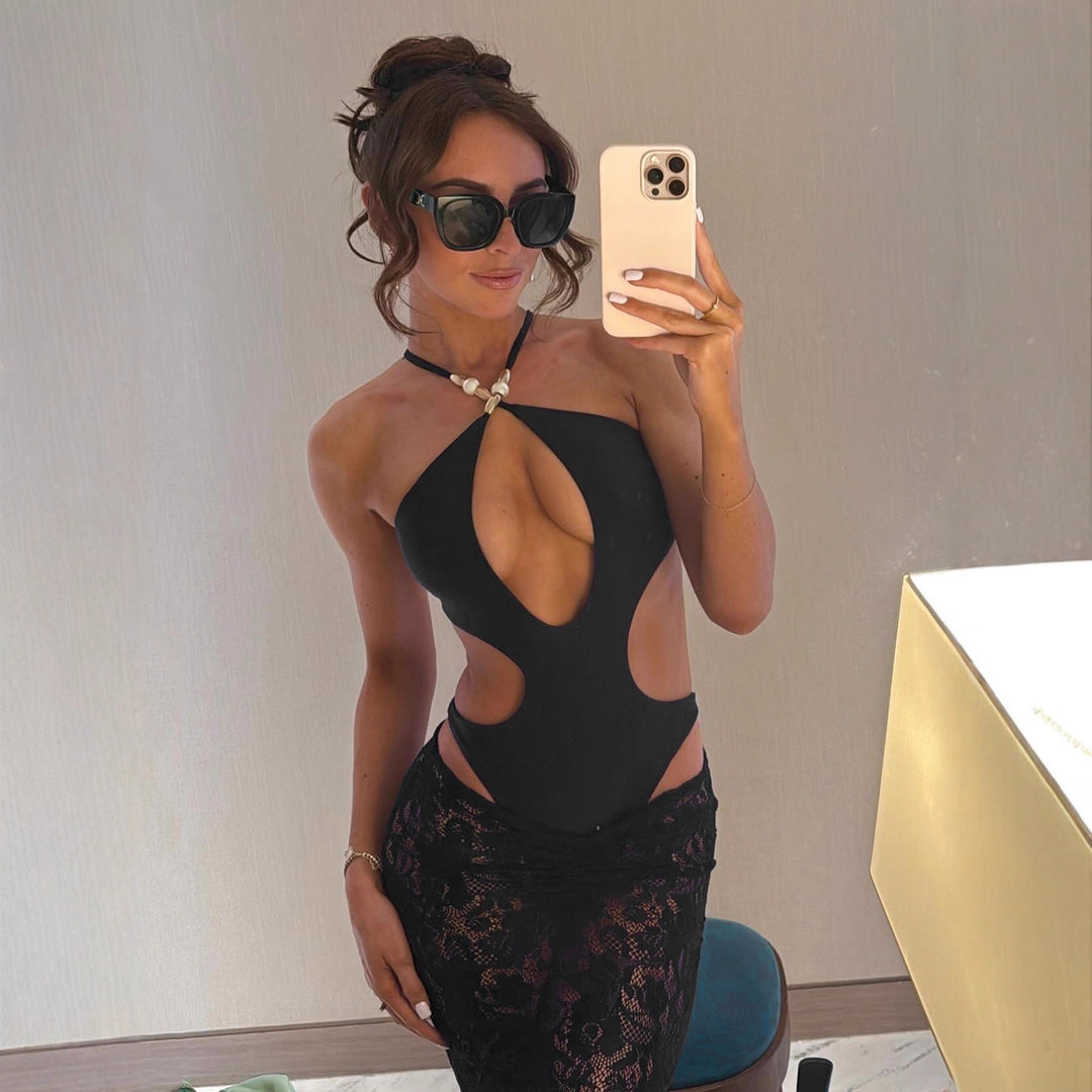 Damer Cut-Out baddräkt med draperingar och justerbara band Mirla-Eva Jonsson