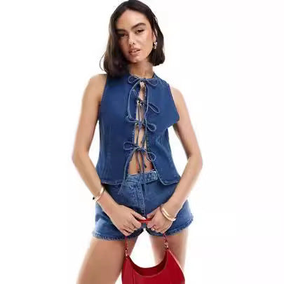 Damer Denim Bustier-Top med lekfulla snördetaljer Mirla-Eva Jonsson