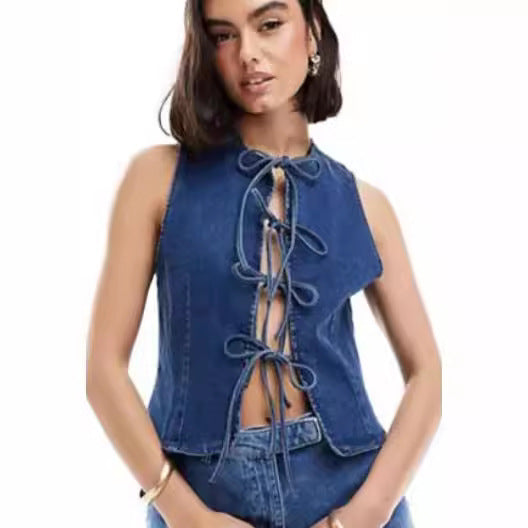 Damer Denim Bustier-Top med lekfulla snördetaljer Mirla-Eva Jonsson