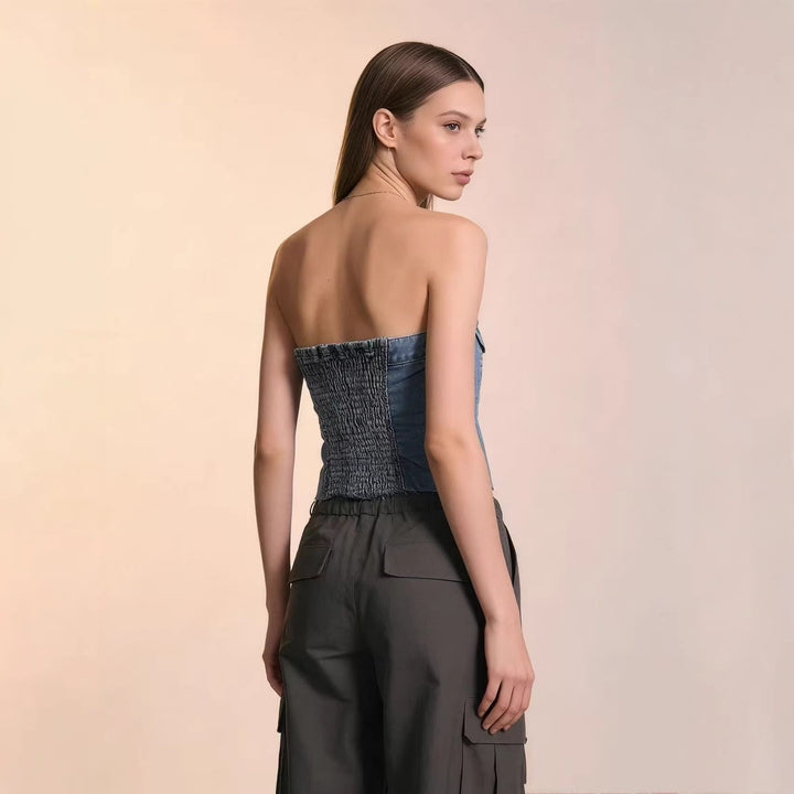 Damer Denim Bustier-topp med knapdetail och fransar Mirla-Eva Jonsson