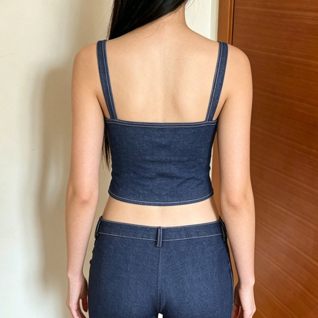 Damer Denim Crop-Top med moderiktig skärning och justerbara band Mirla-Eva Jonsson