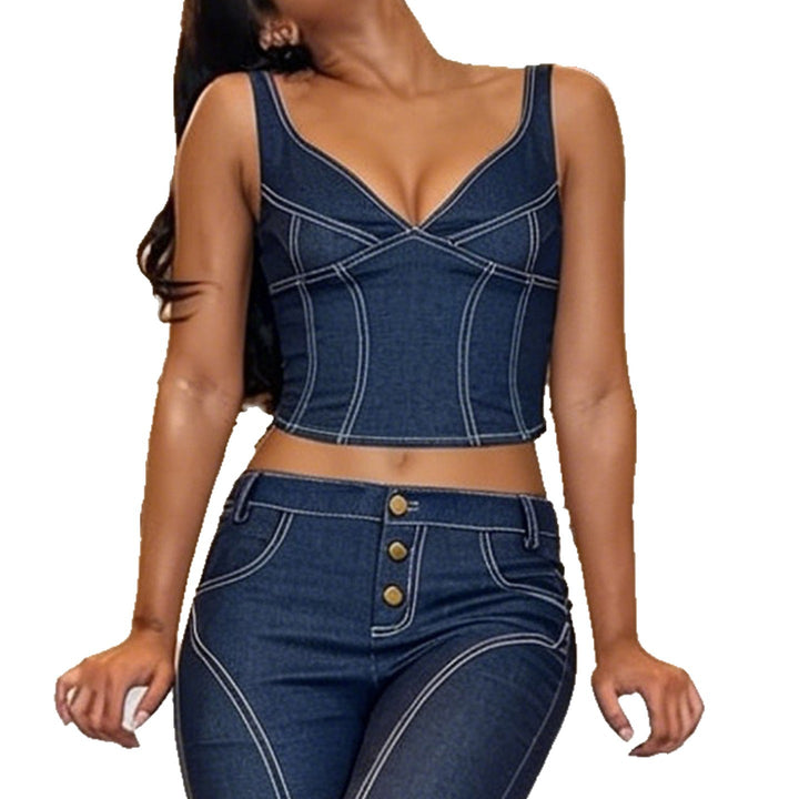 Damer Denim Crop-Top med moderiktig skärning och justerbara band Mirla-Eva Jonsson