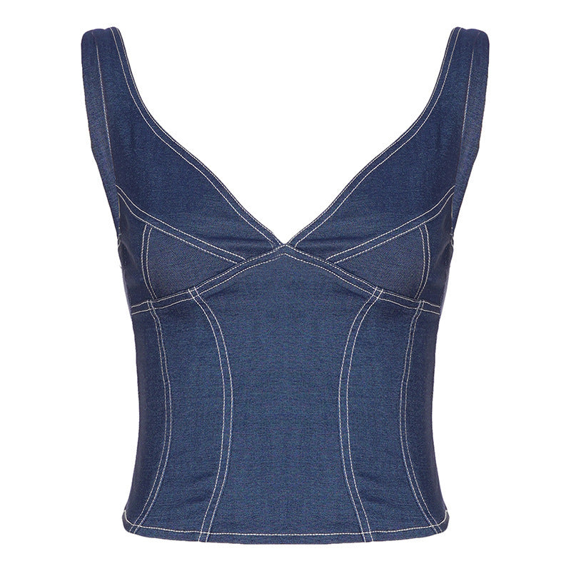 Damer Denim Crop-Top med moderiktig skärning och justerbara band Mirla-Eva Jonsson