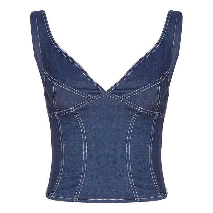 Damer Denim Crop-Top med moderiktig skärning och justerbara band Mirla-Eva Jonsson
