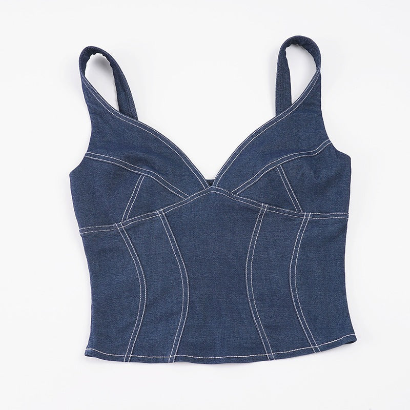 Damer Denim Crop-Top med moderiktig skärning och justerbara band Mirla-Eva Jonsson