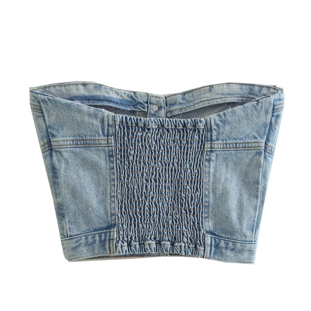 Damer Denim-Crop-Topp med stickad overskjorta Mirla-Eva Jonsson