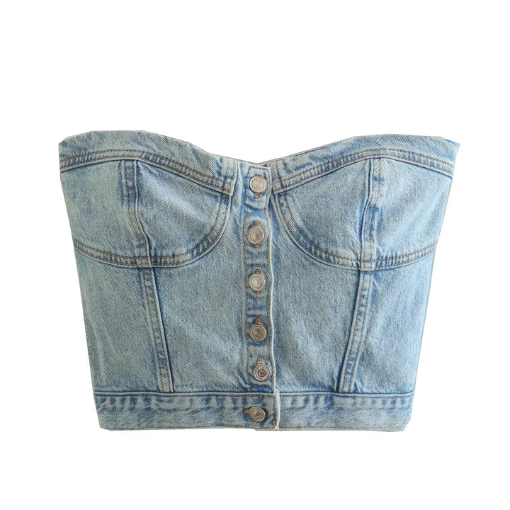 Damer Denim-Crop-Topp med stickad overskjorta Mirla-Eva Jonsson
