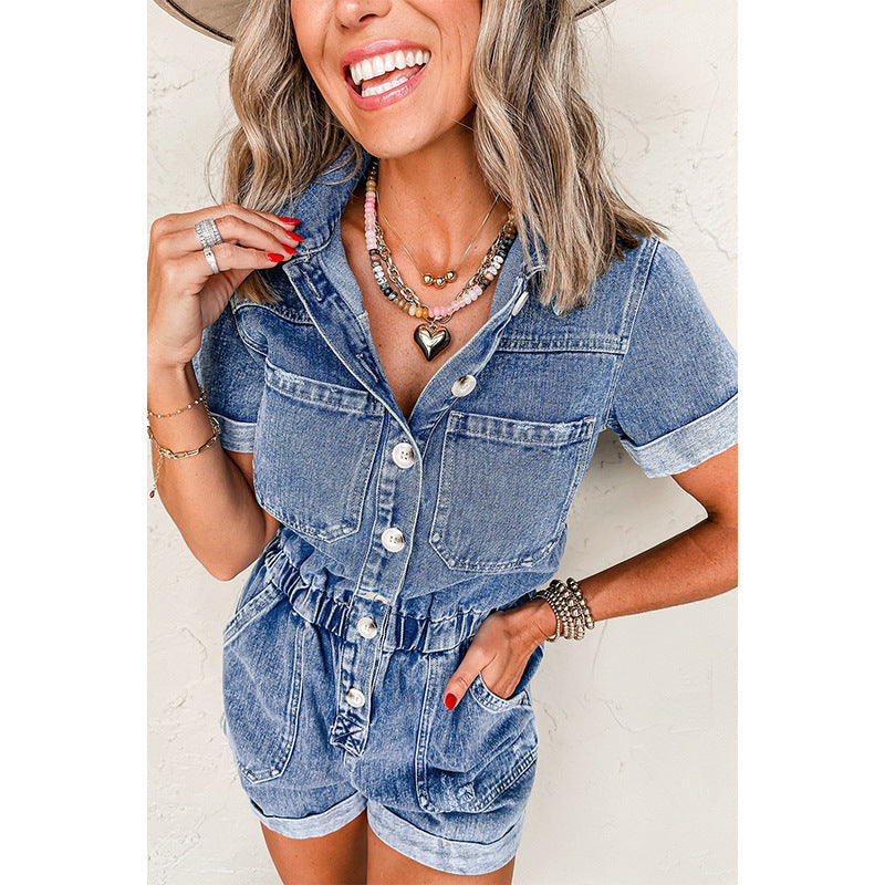 Damer Denim-Jumpsuit med figursydd passform och funktionella fickor Mirla-Eva Jonsson