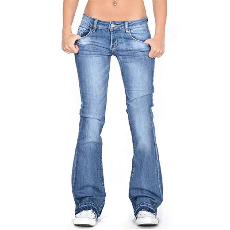 Damer Denim Low-Rise Utsvängda Jeans med Avslappnad Vintage-Känsla & Utsvängd Ben Mirla-Eva Jonsson