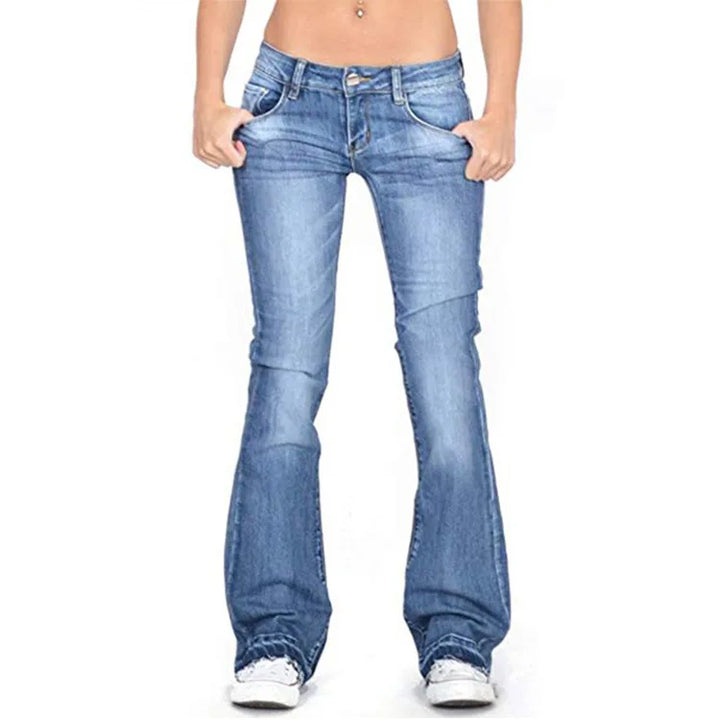 Damer Denim Low-Rise Utsvängda Jeans med Avslappnad Vintage-Känsla & Utsvängd Ben Mirla-Eva Jonsson