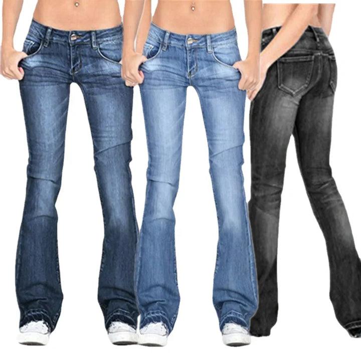 Damer Denim Low-Rise Utsvängda Jeans med Avslappnad Vintage-Känsla & Utsvängd Ben Mirla-Eva Jonsson
