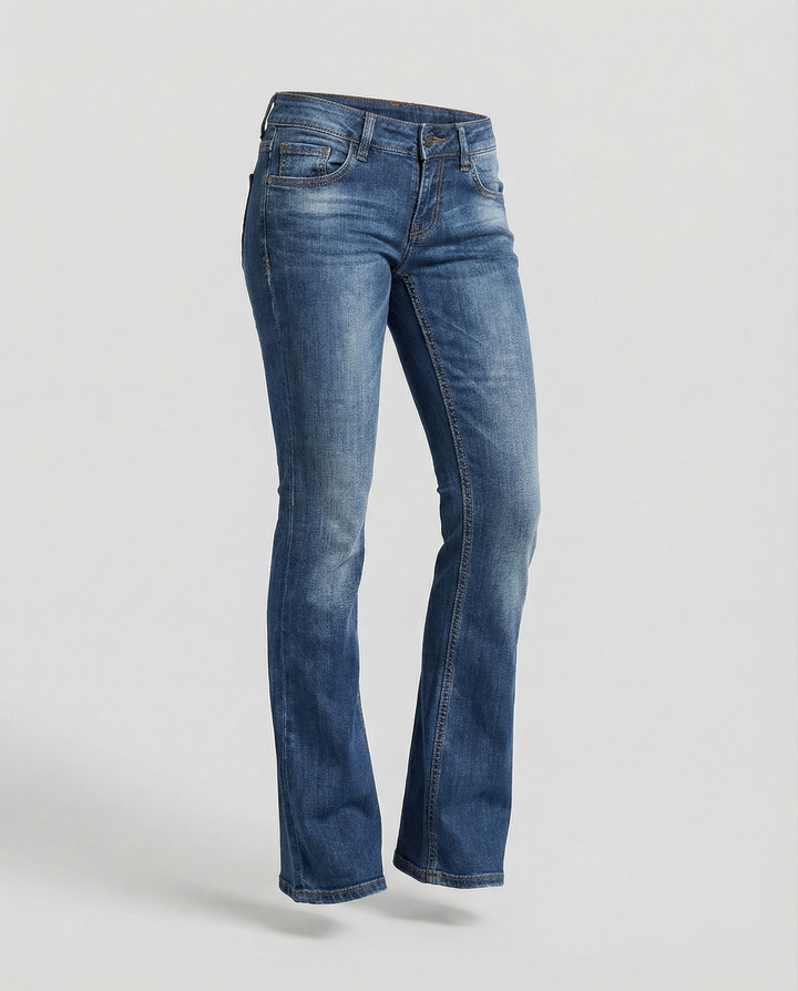 Damer Denim Low-Rise Utsvängda Jeans med Avslappnad Vintage-Känsla & Utsvängd Ben Mirla-Eva Jonsson