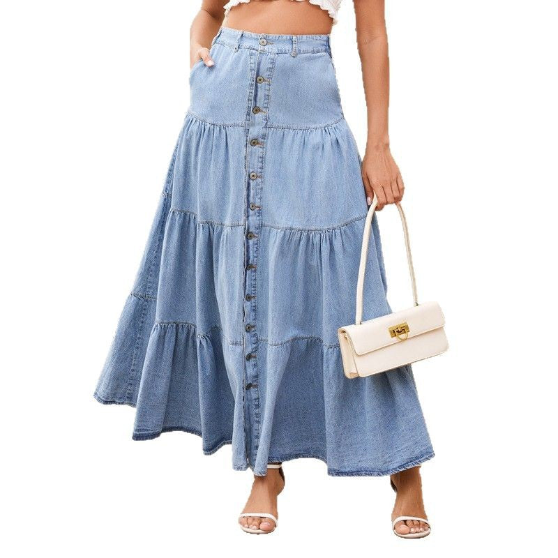 Damer Denim-Midirock med midjeband och knappdetalj Mirla-Eva Jonsson