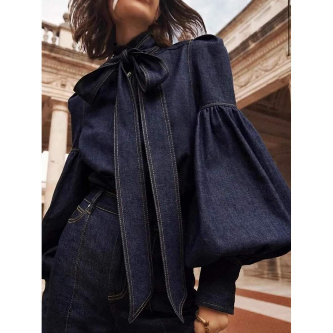 Damer Denim-blus med sladdetail Mirla-Eva Jonsson
