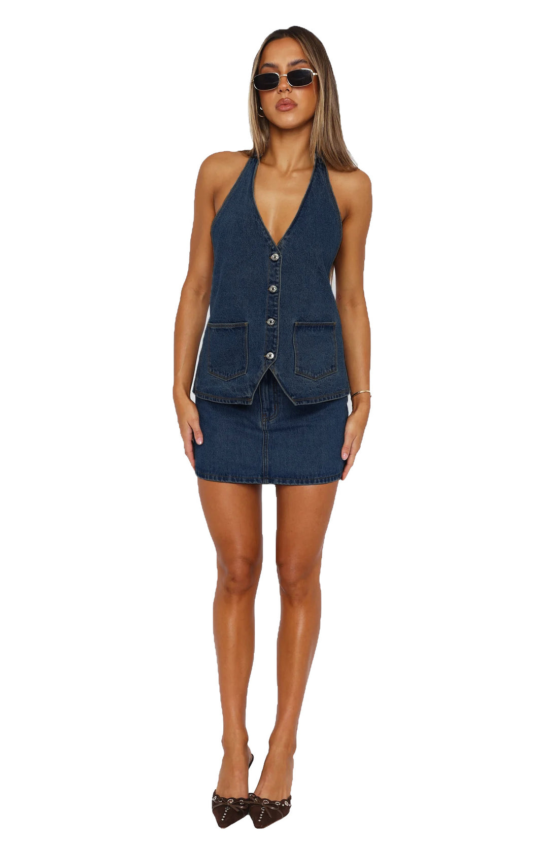Damer Denim-klänning med ärmlös design och praktiska fickor Mirla-Eva Jonsson