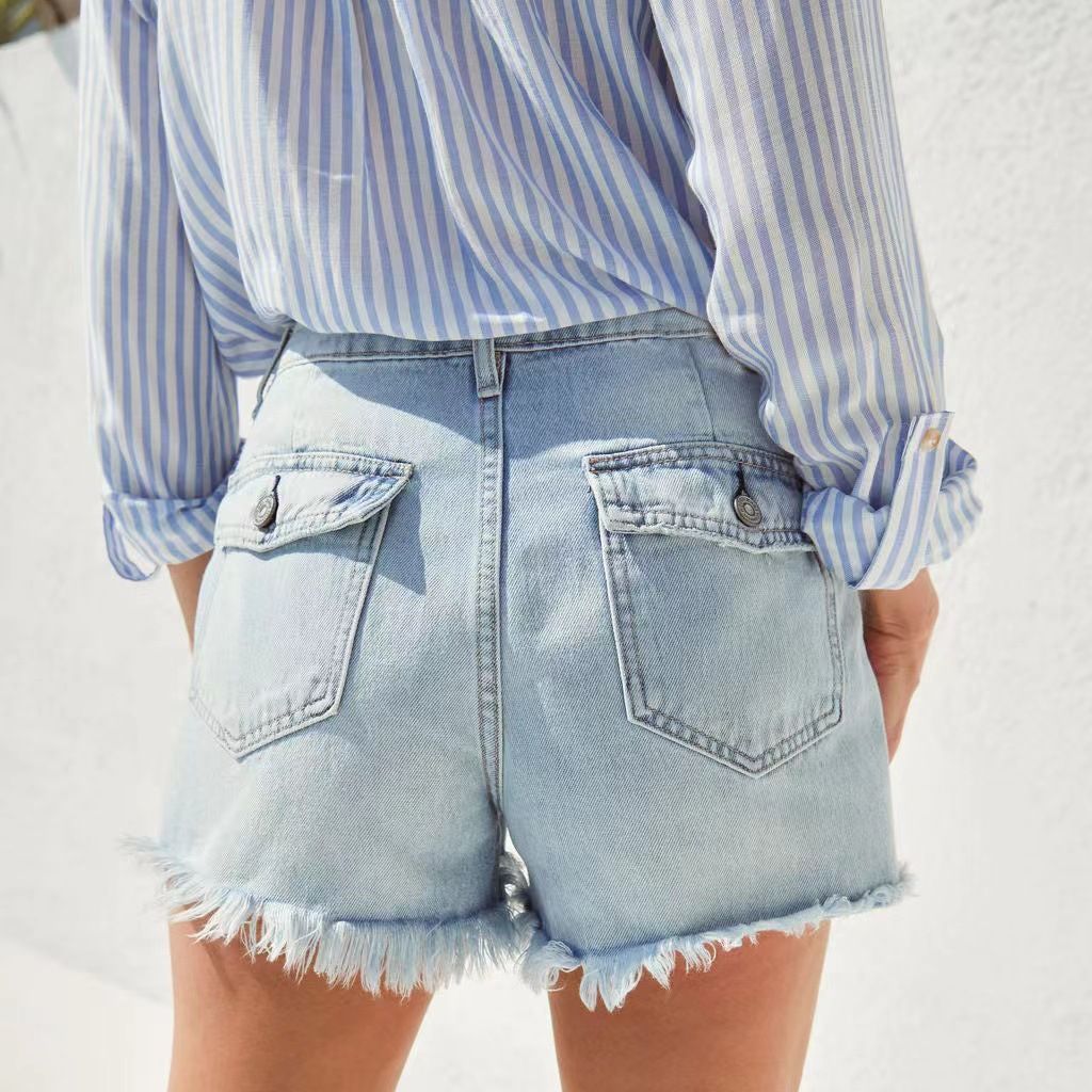 Damer Denim-shorts med fransad fåll och hög midja Eva Jonsson-Eva Jonsson