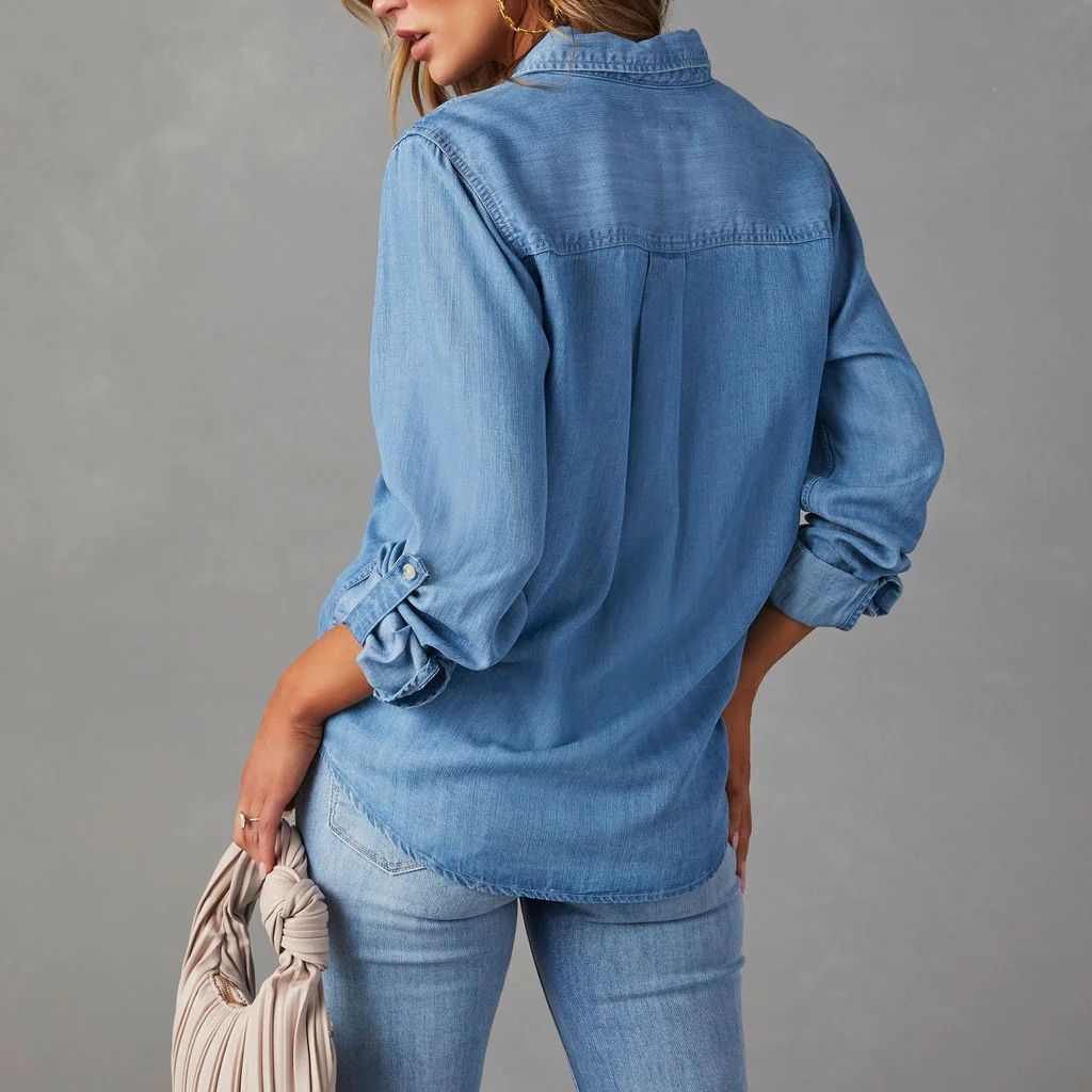 Damer Denim-skjorta med praktiska bröstfickor och avslappnad passform Eva Jonsson-Eva Jonsson
