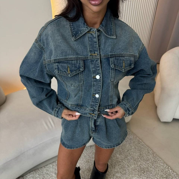 Damer Denimjacka med korta ärmar och matchande shorts Mirla-Eva Jonsson