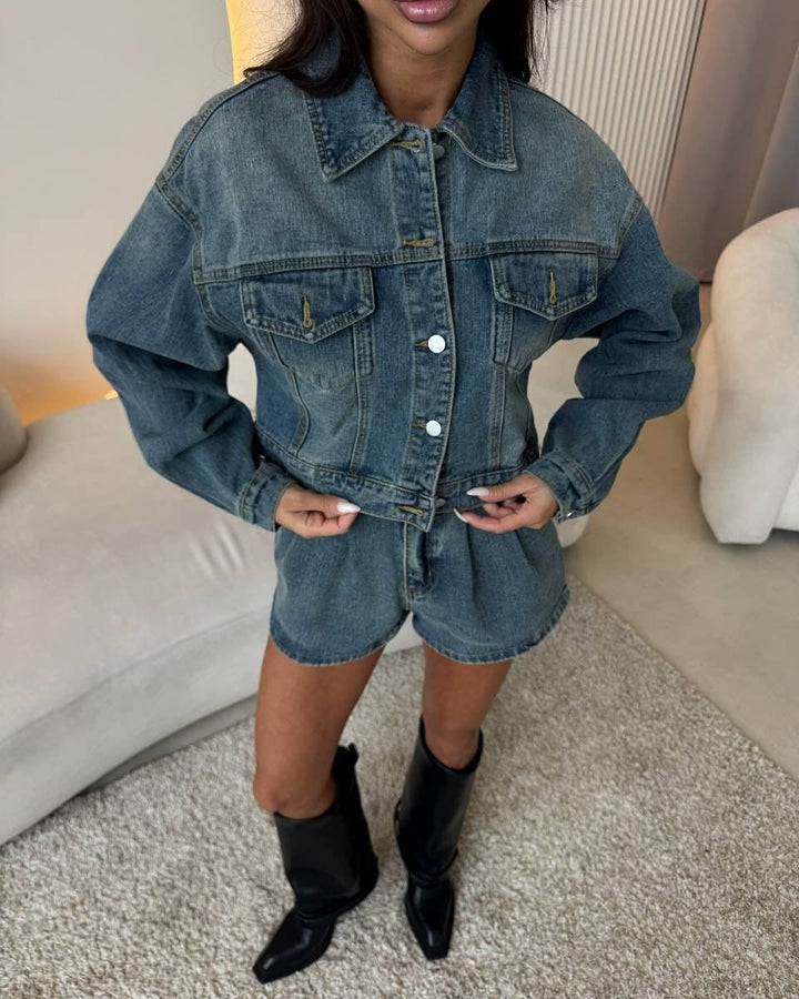 Damer Denimjacka med korta ärmar och matchande shorts Mirla-Eva Jonsson