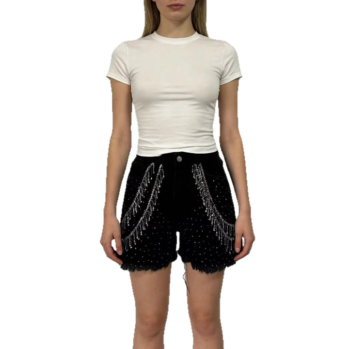 Damer Designer Denim-short med trendiga kedjeprydnader Mirla-Eva Jonsson