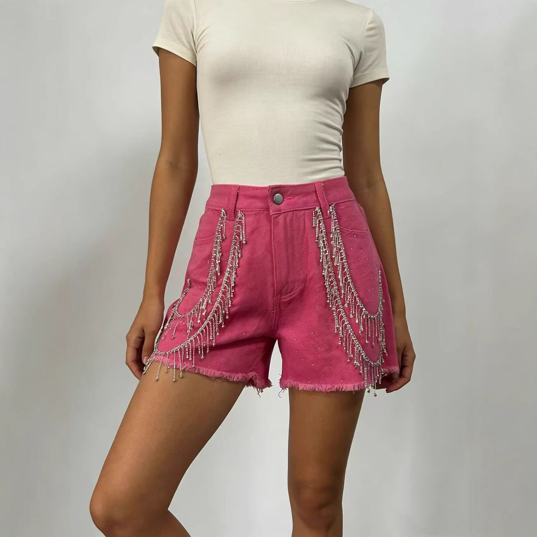 Damer Designer Denim-short med trendiga kedjeprydnader Mirla-Eva Jonsson