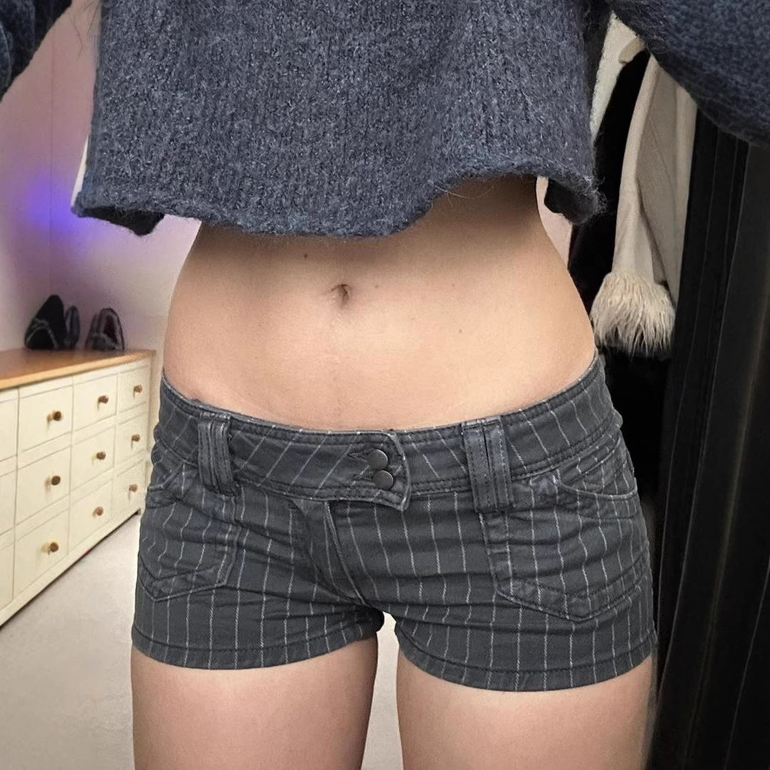 Damer Designer Denim-shorts med randigt mönster och figursydd passform Mirla-Eva Jonsson