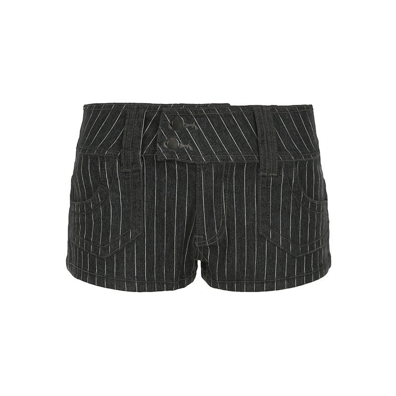 Damer Designer Denim-shorts med randigt mönster och figursydd passform Mirla-Eva Jonsson