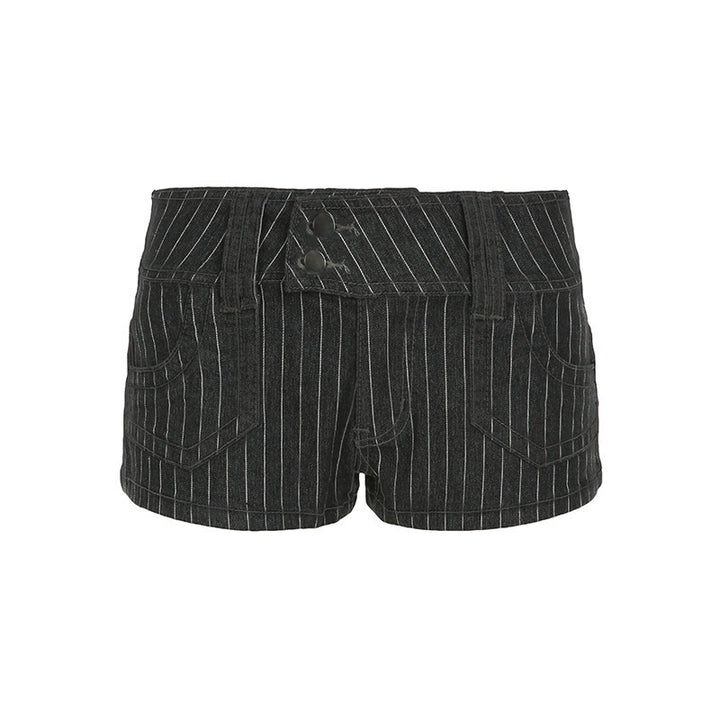 Damer Designer Denim-shorts med randigt mönster och figursydd passform Mirla-Eva Jonsson