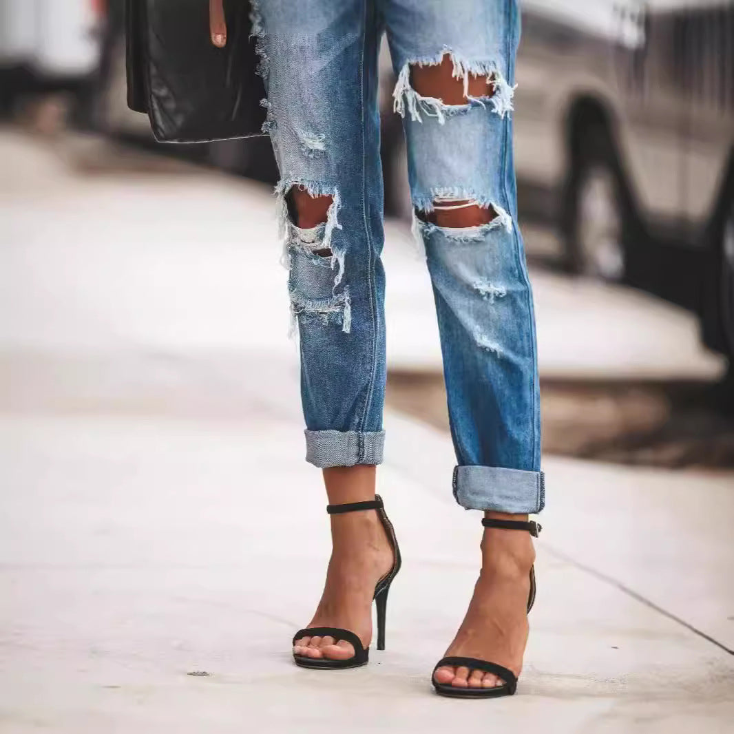 Damer Destroyed Boyfriend Jeans i avslappnad stil med höga sprickdetaljer Mirla-Eva Jonsson