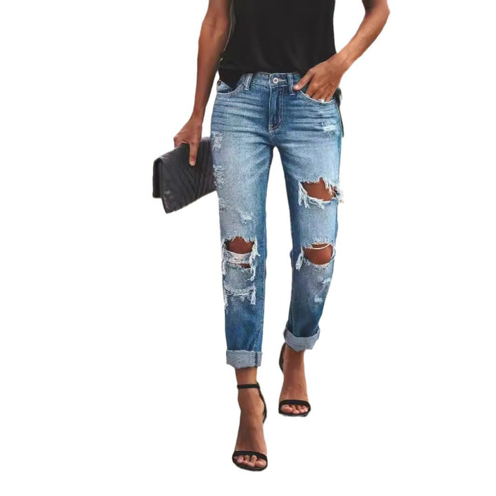 Damer Destroyed Boyfriend Jeans i avslappnad stil med höga sprickdetaljer Mirla-Eva Jonsson
