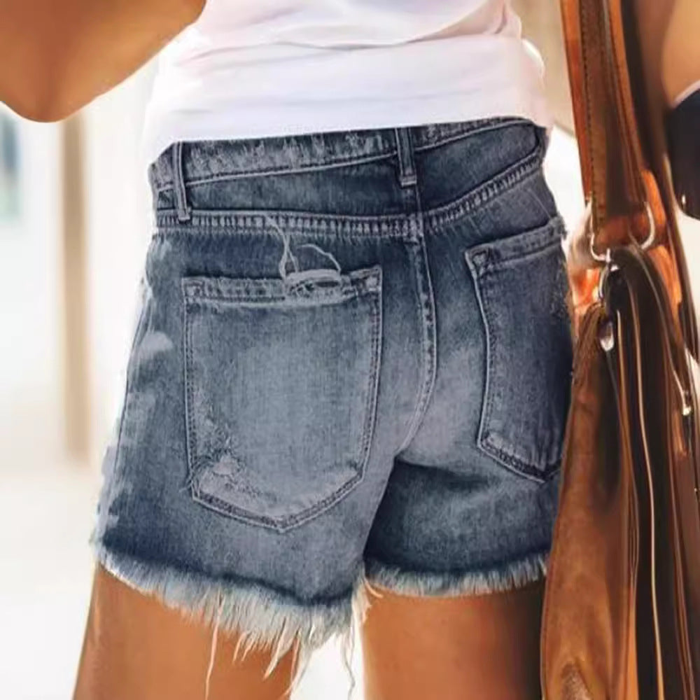 Damer Destroyed Denim-shorts i modern look med fransar Mirla-Eva Jonsson