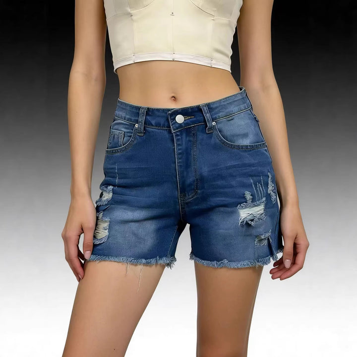Damer Destroyed Denim-shorts med avslappnad passform och fransad kant Mirla-Eva Jonsson
