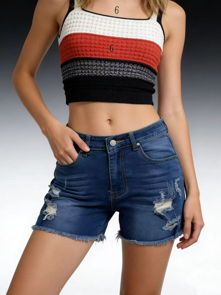 Damer Destroyed Denim-shorts med avslappnad passform och fransad kant Mirla-Eva Jonsson