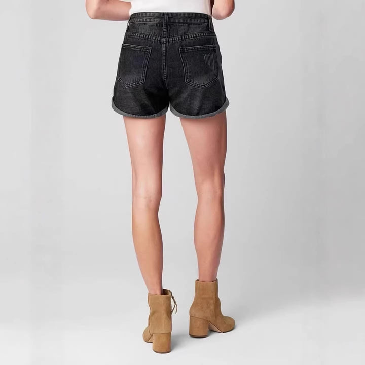 Damer Destroyed Denim-shorts med hög midja och stiligt franslook Mirla-Eva Jonsson
