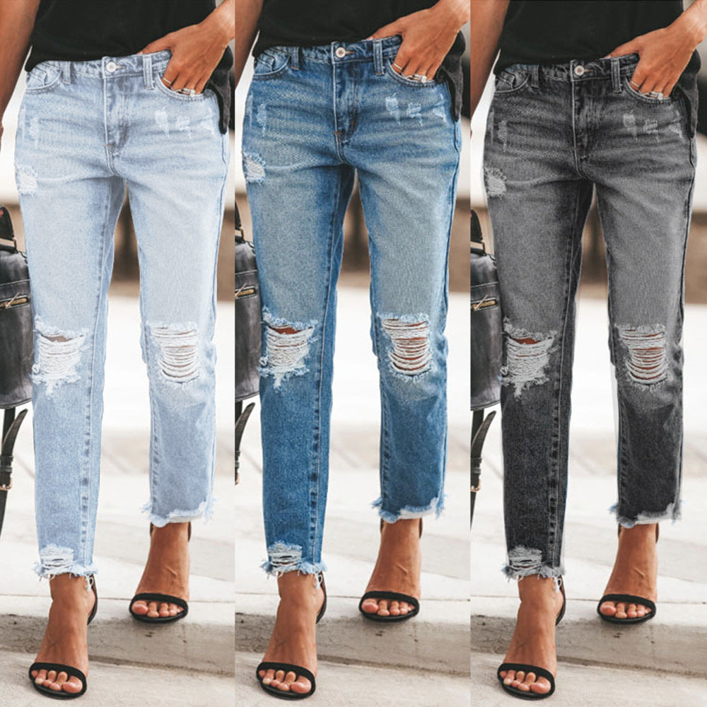 Damer Destroyed Mom Jeans med fransar och avslappnad passform Mirla-Eva Jonsson