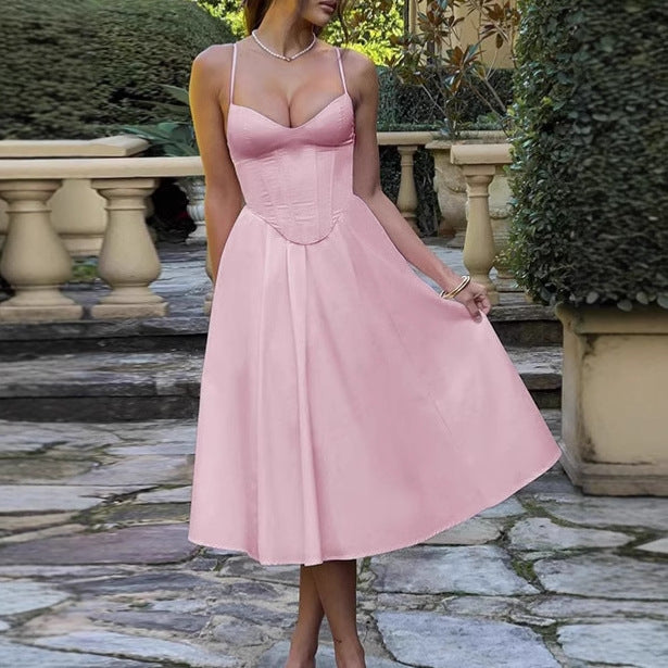 Damer Elegant A-linjad Midi-klänning med spaghettiarmband och mjukt tyg Eva Jonsson-Eva Jonsson