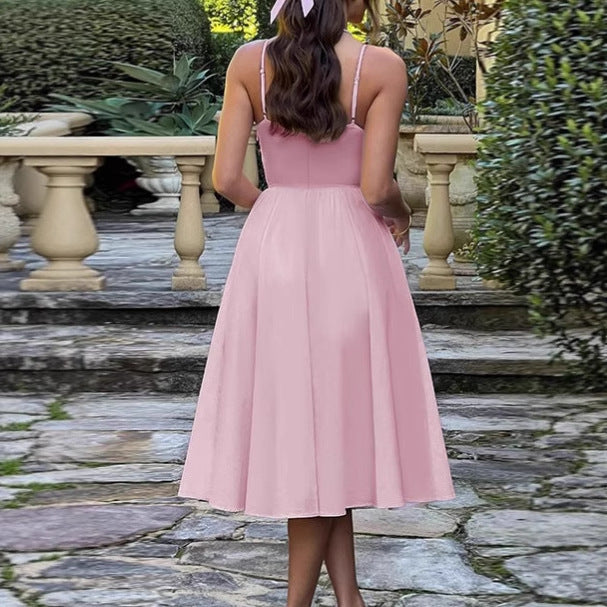 Damer Elegant A-linjad Midi-klänning med spaghettiarmband och mjukt tyg Eva Jonsson-Eva Jonsson