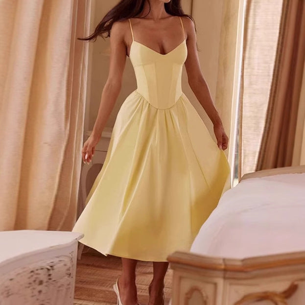 Damer Elegant A-linjad Midi-klänning med spaghettiarmband och mjukt tyg Eva Jonsson-Eva Jonsson