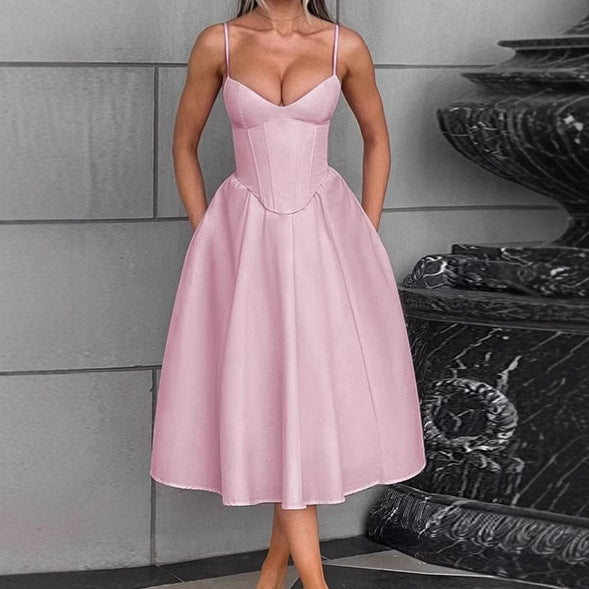Damer Elegant A-linjad Midi-klänning med spaghettiarmband och mjukt tyg Eva Jonsson-Eva Jonsson