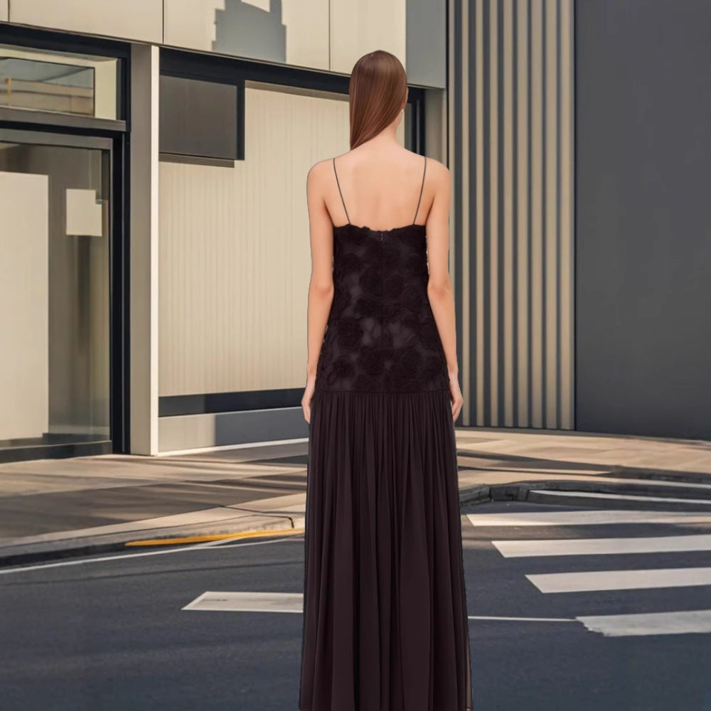 Damer Elegant Aftenkjol med blommig spetsöverdel och svängande kjol Mirla-Eva Jonsson