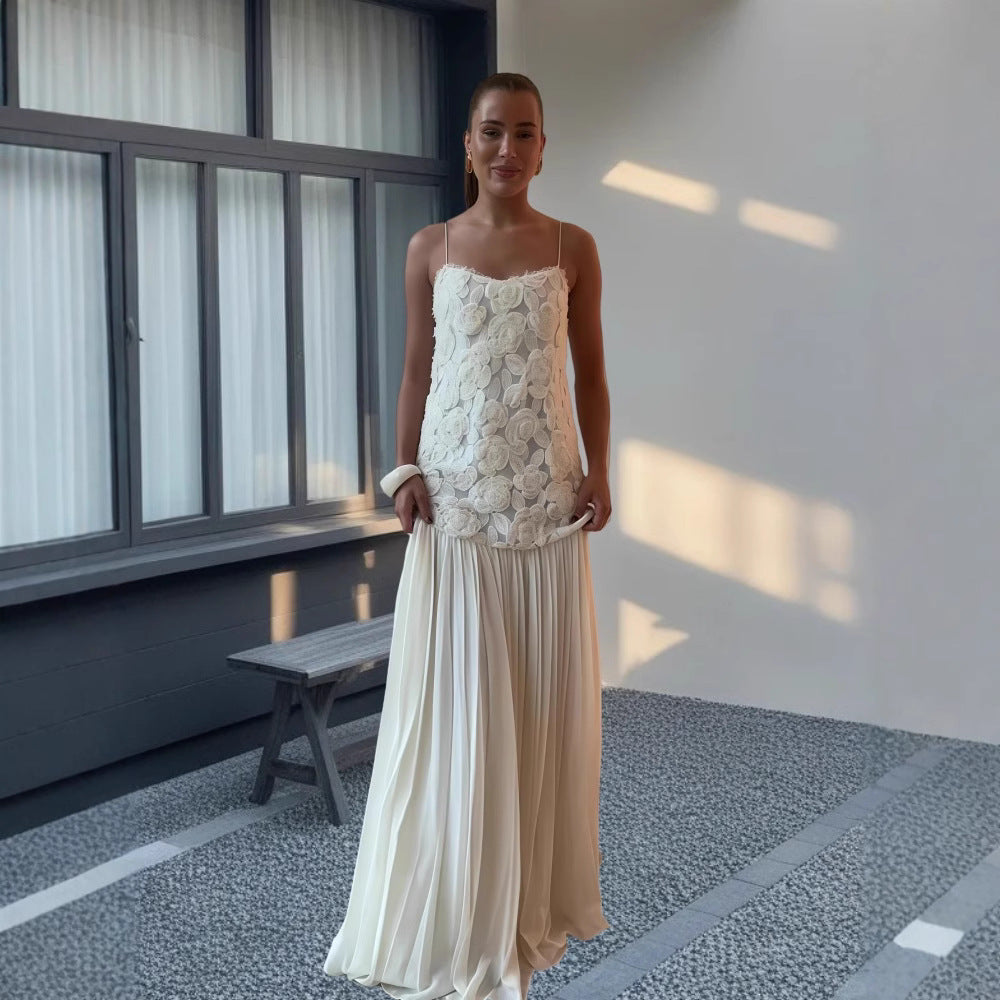 Damer Elegant Aftenkjol med blommig spetsöverdel och svängande kjol Mirla-Eva Jonsson