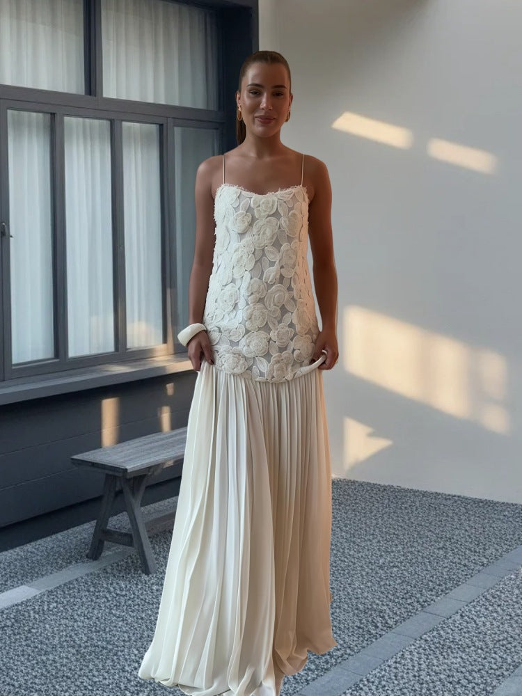 Damer Elegant Aftenkjol med blommig spetsöverdel och svängande kjol Mirla-Eva Jonsson