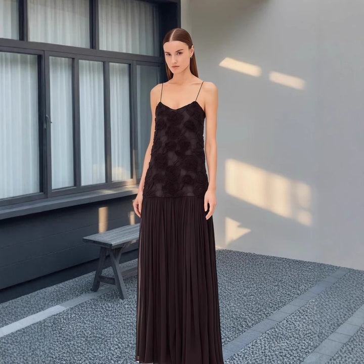 Damer Elegant Aftenkjol med blommig spetsöverdel och svängande kjol Mirla-Eva Jonsson