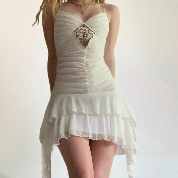 Damer Elegant Aftonklänning med Rynkdetaljer och Glittrande Smycken Eva Jonsson-Eva Jonsson