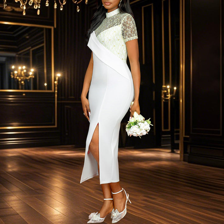 Damer Elegant Aftonklänning med Spetsinsats och Asymmetrisk Snitt Mirla-Eva Jonsson