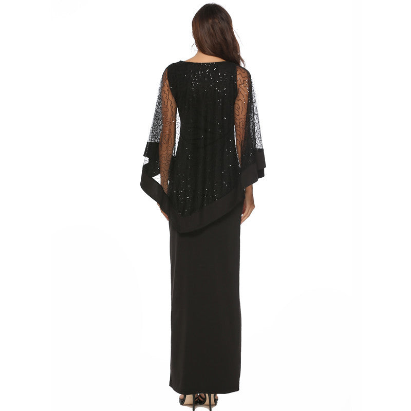 Damer Elegant Aftonklänning med Transparent Lace Ärmar och Hög Slits Mirla-Eva Jonsson