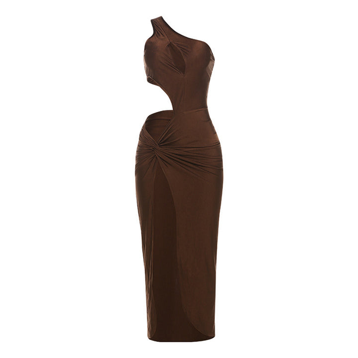 Damer Elegant Asymmetrisk Midi-Party Klänning med raffinär Drapering Mirla-Eva Jonsson